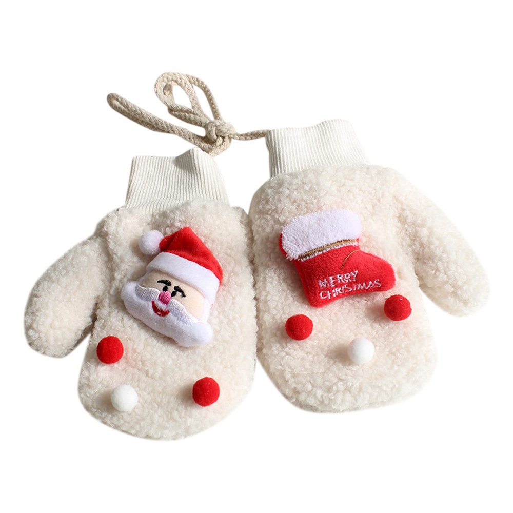 Children Gloves Toddler Kids Children's Christmas Santa Warm Think Knit Winter Girls Boys Baby Gloves (White, One Size)