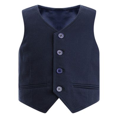 Hularka Kids Boys V-Neck Dressy Vest Slim Fit Buttons Formal Suit Vest Wedding Party Gentleman Suit Waistcoat Navy Blue 2 Years