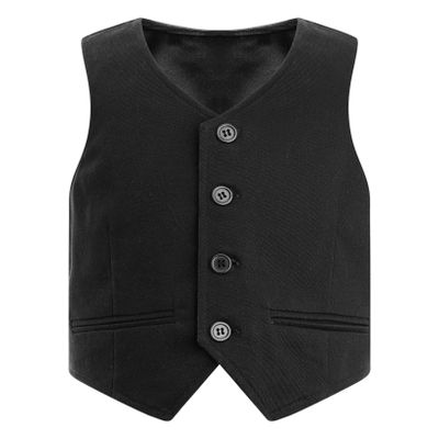 Hularka Kids Boys V-Neck Dressy Vest Slim Fit Buttons Formal Suit Vest Wedding Party Gentleman Suit Waistcoat Black 6 Years