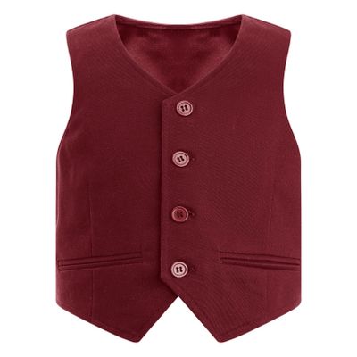Hularka Kids Boys V-Neck Dressy Vest Slim Fit Buttons Formal Suit Vest Wedding Party Gentleman Suit Waistcoat Burgundy 5 Years