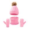 Winter Womens Hat Scarf Glove Set Knit Fleece Lined Neck Warmer Mittens for Boys Girls Soft Chunky Pompom Pink view 1