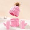 Winter Womens Hat Scarf Glove Set Knit Fleece Lined Neck Warmer Mittens for Boys Girls Soft Chunky Pompom Pink view 3