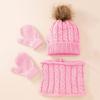 Winter Womens Hat Scarf Glove Set Knit Fleece Lined Neck Warmer Mittens for Boys Girls Soft Chunky Pompom Pink view 4