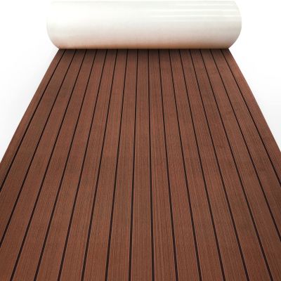 KXKZREN Boat Flooring EVA Foam Decking Sheet Faux Teak Marine Mat Non-Slip Boat Carpet Self-Adhesive Flooring for Jon Boats Motorboat RV Yacht Kayak Swim Platform 44 x 94.5 inch,28.93 sq.ft