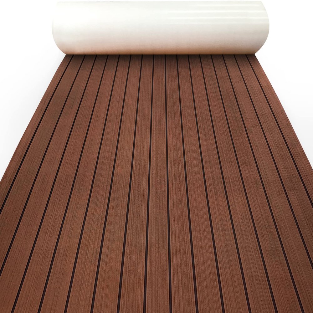 KXKZREN Boat Flooring EVA Foam Decking Sheet Faux Teak Marine Mat Non-Slip Boat Carpet Self-Adhesive Flooring for Jon Boats Motorboat RV Yacht Kayak Swim Platform 44 x 94.5 inch,28.93 sq.ft