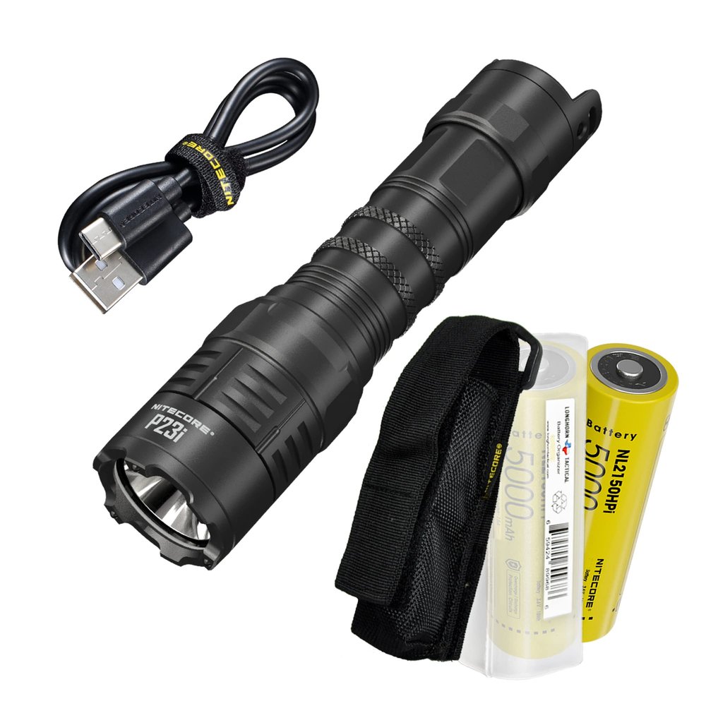 Nitecore P23i 3000 Lumen Rechargeable Tactical Flashlight with Dual Power Sources and Lumentac Organizer