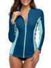 ATTRACO Women Rash Guard Zip Long Sleeve Bathing Suit UPF 50 Swimsuit Shirt Navy Blue 2XL