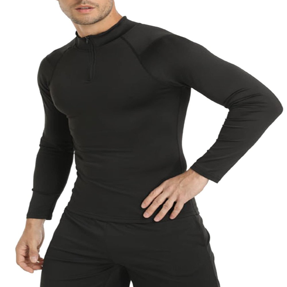 Men's Gym Tights Training Clothes Workout Jogging Sports Set Athletic Long Sleeve Compression Shirts Sportswear Suits Black Top XXL