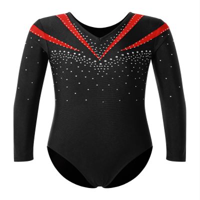 VernLan Girls Kids Long Sleeve Shiny Rhinestone Leotards Gymnastics Dance Unitard Biketard Bodysuit Costume Red 8 Years