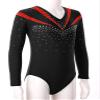 VernLan Girls Kids Long Sleeve Shiny Rhinestone Leotards Gymnastics Dance Unitard Biketard Bodysuit Costume Red 8 Years view 4