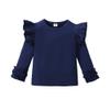 Toddler Baby Girl Solid Color T-Shirt Kids Blouse Plain Ruffle Sleeve Top Cotton Casual Clothes (033F-Navy Blue, 18-24 Months) view 1