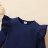 Toddler Baby Girl Solid Color T-Shirt Kids Blouse Plain Ruffle Sleeve Top Cotton Casual Clothes (033F-Navy Blue, 18-24 Months) view 4