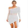 Freebily Women's Latin Dance Costume Rhinestone Shiny Fringe Dress Single Long Sleeve Tango Rumba Cha Cha Ballroom Prom Dress White Small view 1