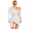 Freebily Women's Latin Dance Costume Rhinestone Shiny Fringe Dress Single Long Sleeve Tango Rumba Cha Cha Ballroom Prom Dress White Small view 2