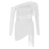 Freebily Women's Latin Dance Costume Rhinestone Shiny Fringe Dress Single Long Sleeve Tango Rumba Cha Cha Ballroom Prom Dress White Small view 3