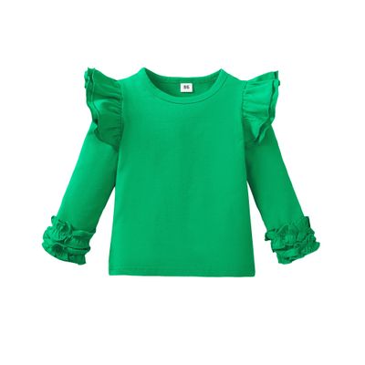 Toddler Baby Girl Solid Color T-Shirt Kids Blouse Plain Ruffle Sleeve Top Cotton Casual Clothes (033E-Green, 2-3 Years)
