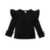 Toddler Baby Girl Solid Color T-Shirt Kids Blouse Plain Ruffle Sleeve Top Cotton Casual Clothes (033A-Black, 18-24 Months) view 1