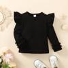 Toddler Baby Girl Solid Color T-Shirt Kids Blouse Plain Ruffle Sleeve Top Cotton Casual Clothes (033A-Black, 18-24 Months) view 2