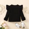 Toddler Baby Girl Solid Color T-Shirt Kids Blouse Plain Ruffle Sleeve Top Cotton Casual Clothes (033A-Black, 18-24 Months) view 3