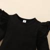 Toddler Baby Girl Solid Color T-Shirt Kids Blouse Plain Ruffle Sleeve Top Cotton Casual Clothes (033A-Black, 18-24 Months) view 4