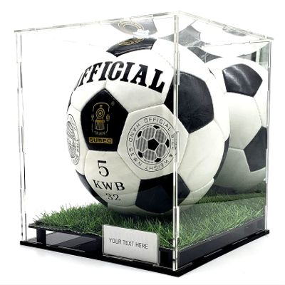 Acrylic Full Size Display Case Stand Box for Sports Memorabilia Collectibles Autograph Square Shoes (Soccer Ball Turf Grass)