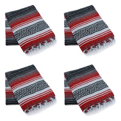 La Montana Mexican Blankets and Throws, 4 Pack, 74"x50" - Made in Mexico, Lightweight Yoga Blanket for Schools, Studios, Outdoors, Camping, Picnic, Decor - Machine Washable, Red/Charcoal/White