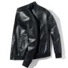 Men's Stand Collar Leather Bomber Jacket Lightweight Faux Leather Motorcycle Jackets Slim Fit Zip Up Biker Coat (Black,Medium) view 4