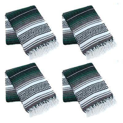 La Montana Mexican Blankets and Throws, 4 Pk, 74"x50" - Made in Mexico, Lightweight Yoga Blanket for Schools, Studios, Outdoors, Camping, Picnic, Decor - Machine Washable, Forest Green/Charcoal/White