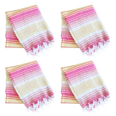 La Montana Mexican Blankets and Throws, 4 Pack, 74"x50" - Made in Mexico, Lightweight Yoga Blanket for Schools, Studios, Outdoors, Camping, Picnic, Decor - Machine Washable, Coral/Melon/Yellow/White