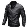 Maiyifu-GJ Men Stand Collar Leather Jacket Lightweight Faux Leather Motorcycle Jackets Casual Slim Zip Up Bomber Biker Coat (Black,Large) view 1