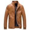Maiyifu-GJ Men's Stand Collar Leather Bomber Jacket Lightweight Faux Leather Motorcycle Jackets Slim Fit Zip Up Biker Coat (Yellow,Large) view 1