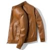 Maiyifu-GJ Men's Stand Collar Leather Bomber Jacket Lightweight Faux Leather Motorcycle Jackets Slim Fit Zip Up Biker Coat (Yellow,Large) view 2