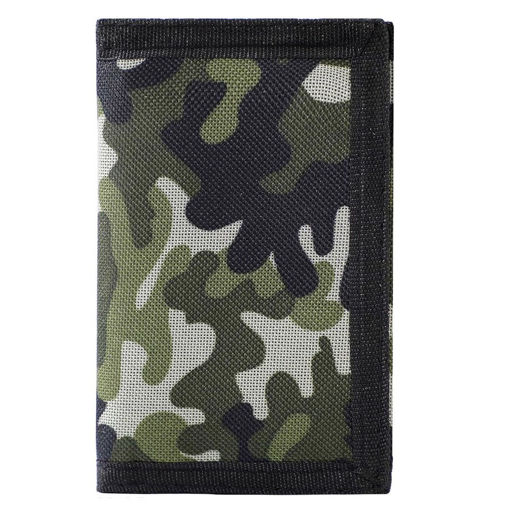 Leyeve wallet,Teen Wallet with Coin Pocket,Kids Wallets for Boys,RFID Trifold Canvas Outdoor Sports Wallet for Kids,Front Pocket Wallet with Magic Sticker-Green camo