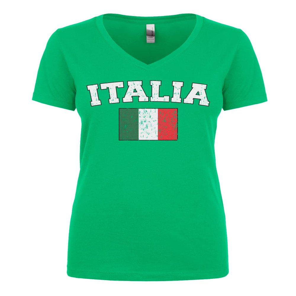 Cybertela Women's Faded Distressed Italian Italy Italia Flag Juniors V-Neck T-Shirt (Kelly, 2X-Large)