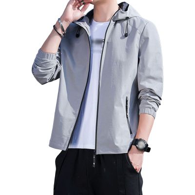 Maiyifu-GJ Men's Lightweight Full Zip Windproof Hoodie Slim Fit Casual Hooded Sweatshirt Outdoor Spring Active Windbreaker (Grey,3X-Large)