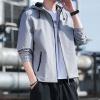Maiyifu-GJ Men's Lightweight Full Zip Windproof Hoodie Slim Fit Casual Hooded Sweatshirt Outdoor Spring Active Windbreaker (Grey,3X-Large) view 3