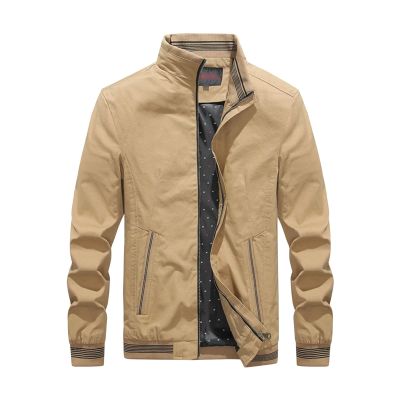 Maiyifu-GJ Men's Casual Zipper Stand Collar Jacket Lightweight Cotton Full Zip Coat Slim Fit Vintage Winter Warm Jackets (Dark Khaki,Medium)