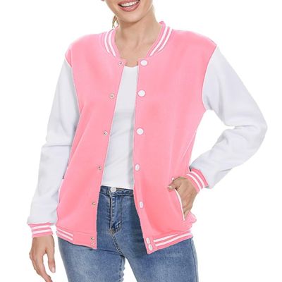 ACEFAST INC Women's Varsity Jacket Baseball Uniform Casual Long Sleeve Sport Bomber Jacket Coat