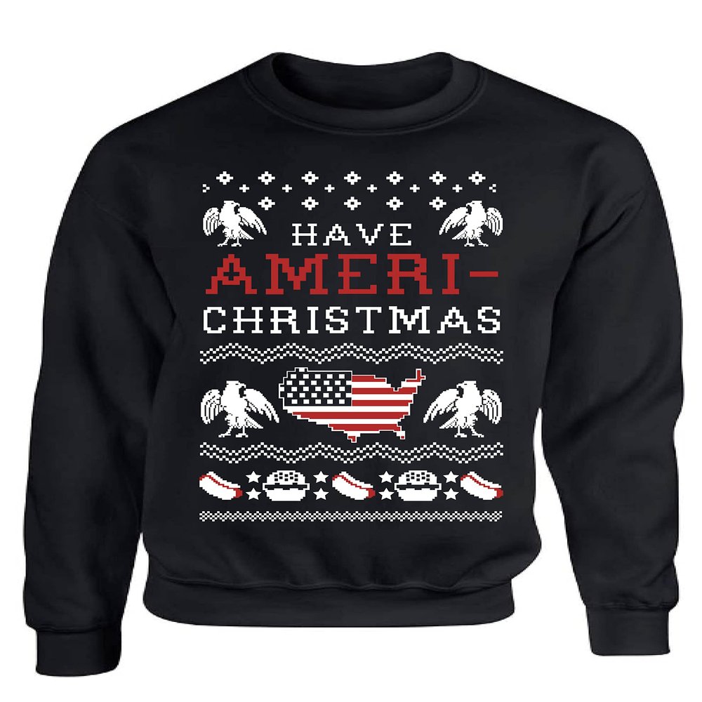 ALLNTRENDS Have Ameri Christmas Love America Ugly Christmas Sweater Funny Patriotic Sweatshirt (M, Black)