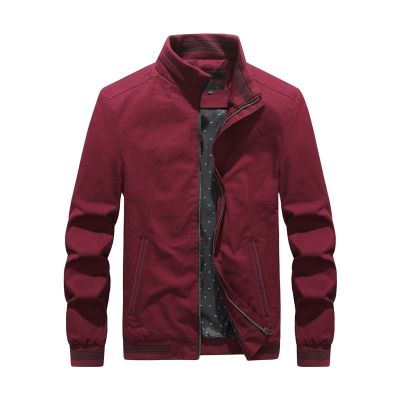 Maiyifu-GJ Men's Casual Zipper Stand Collar Jacket Lightweight Cotton Full Zip Coat Slim Fit Vintage Winter Warm Jackets (Red,Large)
