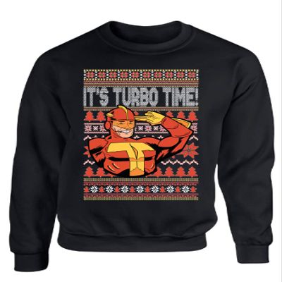 ALLNTRENDS It's Turbo Time Ugly Christmas Sweater Xmas Party Sweatshirt (M, Black)