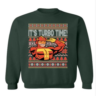 ALLNTRENDS It's Turbo Time Ugly Christmas Sweater Xmas Party Sweatshirt (XL, Forest Green)