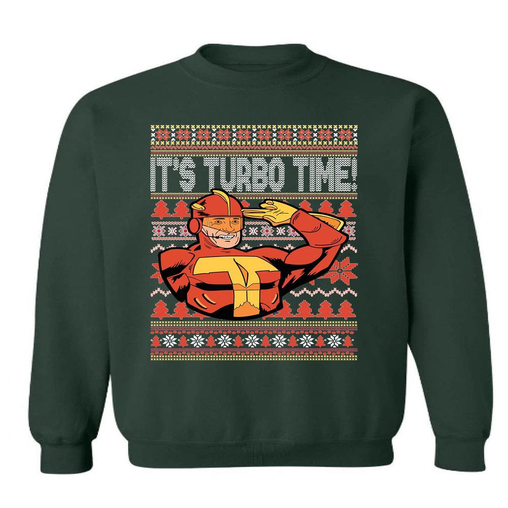 ALLNTRENDS It's Turbo Time Ugly Christmas Sweater Xmas Party Sweatshirt (2XL, Forest Green)