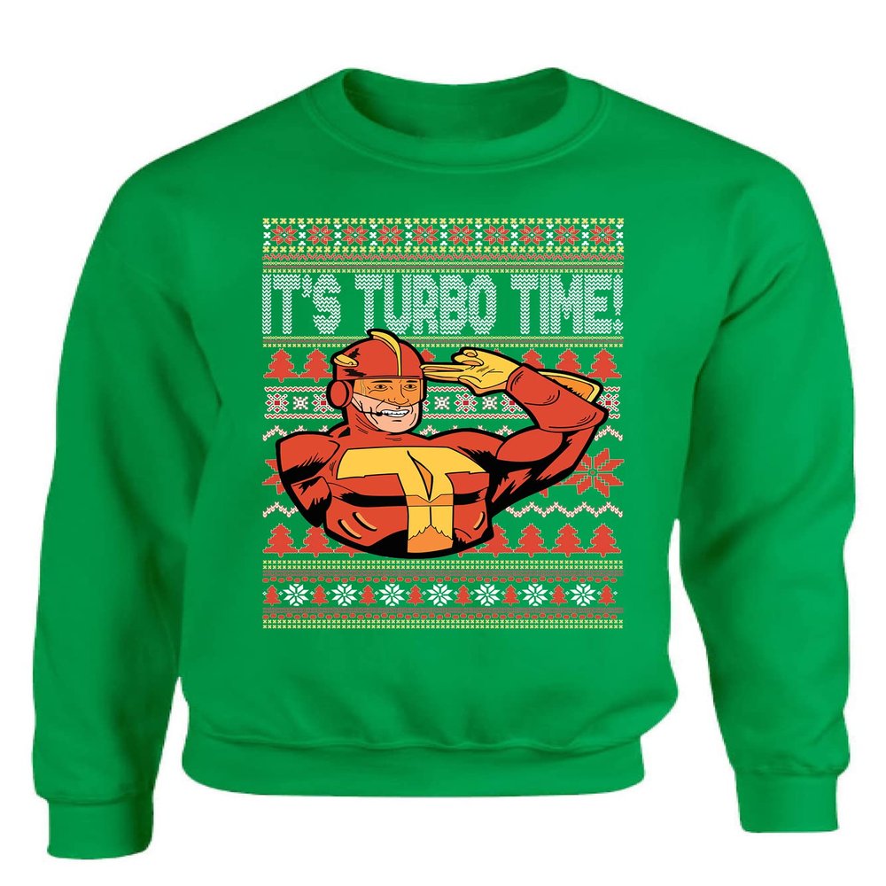 ALLNTRENDS It's Turbo Time Ugly Christmas Sweater Xmas Party Sweatshirt (4XL, Irish Green)