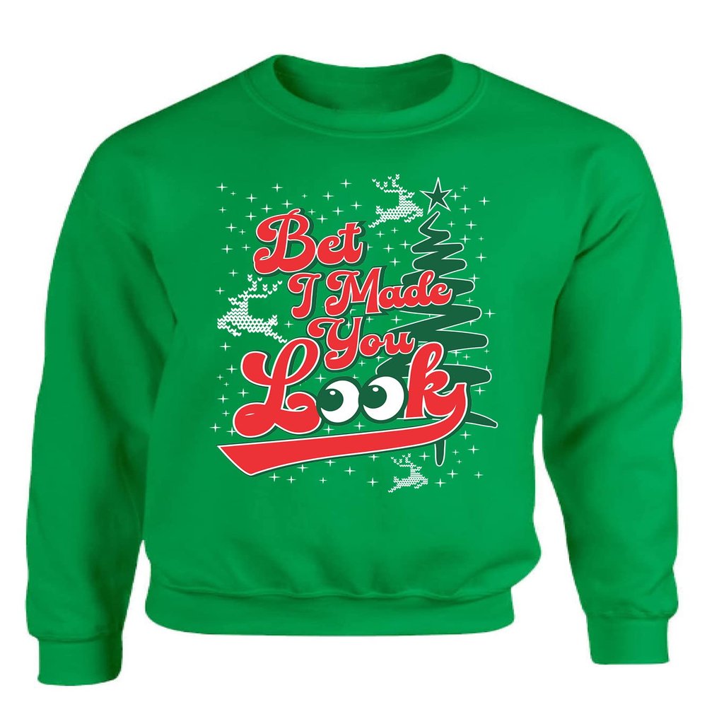 ALLNTRENDS Made You Look Ugly Christmas Sweater Funny Xmas Sweatshirt (4XL, Irish Green)