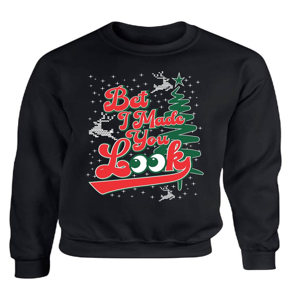 ALLNTRENDS Made You Look Ugly Christmas Sweater Funny Xmas Sweatshirt (4XL, Black)