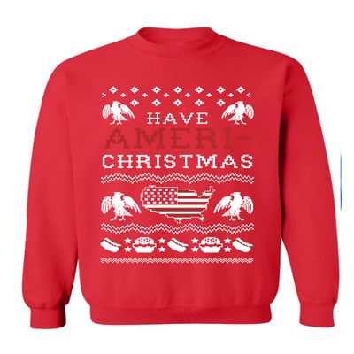 ALLNTRENDS Have Ameri Christmas Love America Ugly Christmas Sweater Funny Patriotic Sweatshirt (S, Red)
