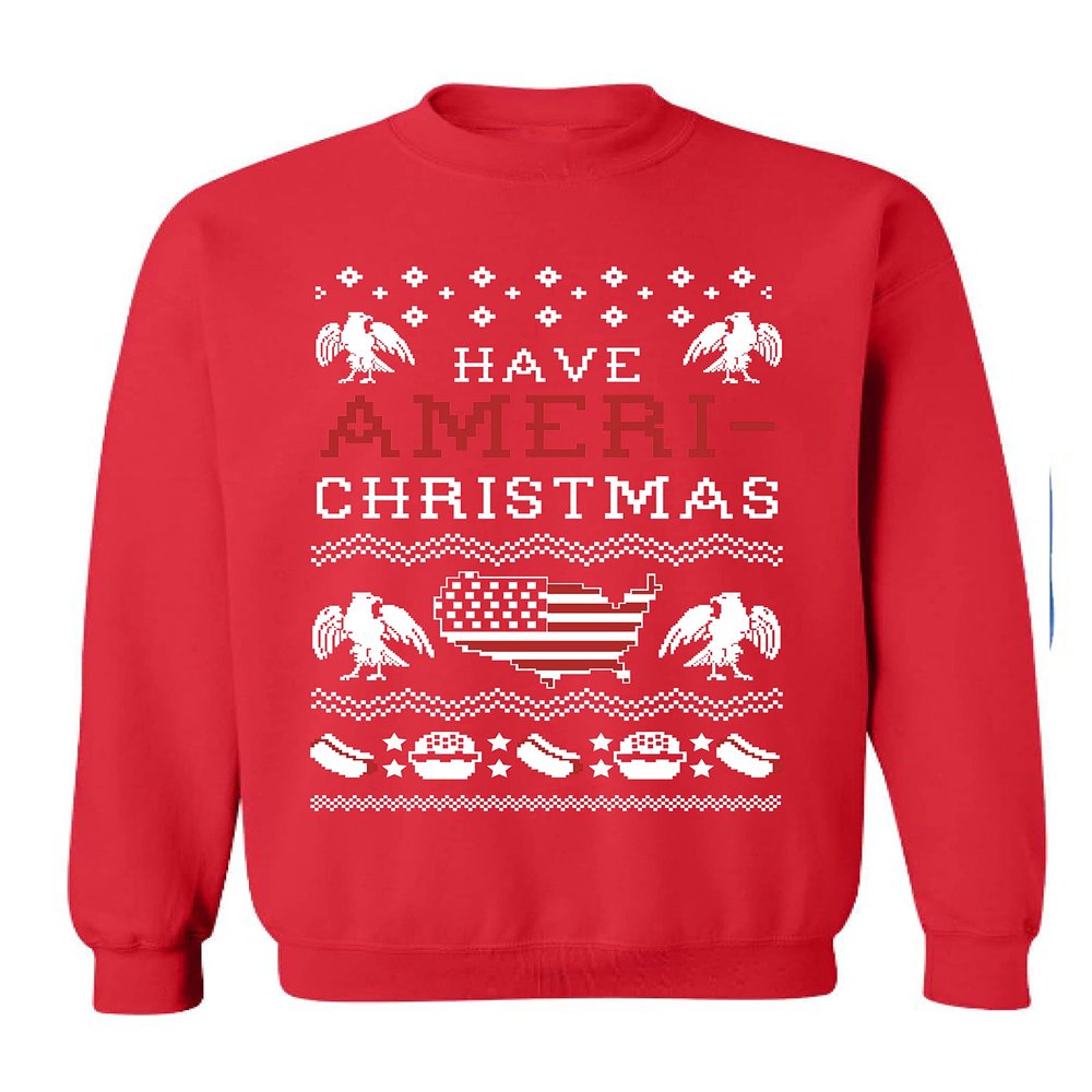 ALLNTRENDS Have Ameri Christmas Love America Ugly Christmas Sweater Funny Patriotic Sweatshirt (S, Red)