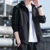 Maiyifu-GJ Men's Lightweight Full Zip Windproof Hoodie Slim Fit Casual Hooded Sweatshirt Outdoor Spring Active Windbreaker (Black,Medium) view 4