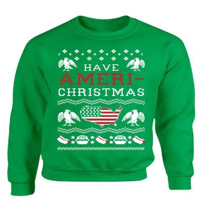 ALLNTRENDS Have Ameri Christmas Love America Ugly Christmas Sweater Funny Patriotic Sweatshirt (S, Irish Green)